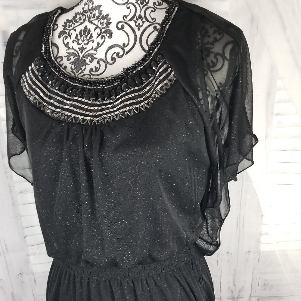 Wedding A byer sz M beaded black ruffle dress - Picture 1 of 6